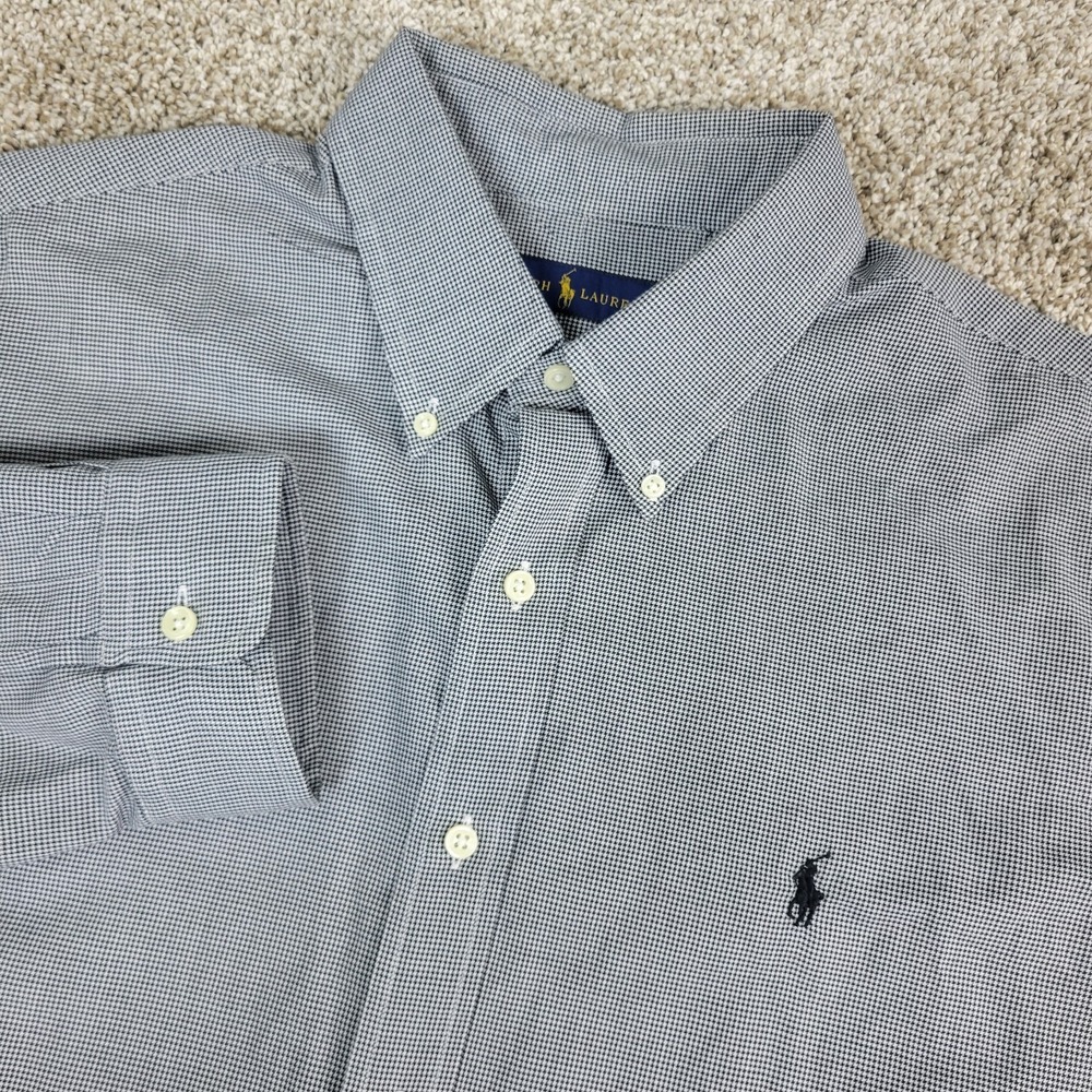 Ralph Lauren Mens XL Black Gray Houndstooth Pony Button Down Long‎ Sleeve